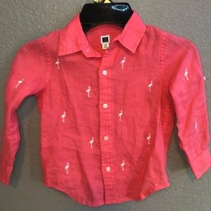 Janie and jack peach flamingo button down shirt